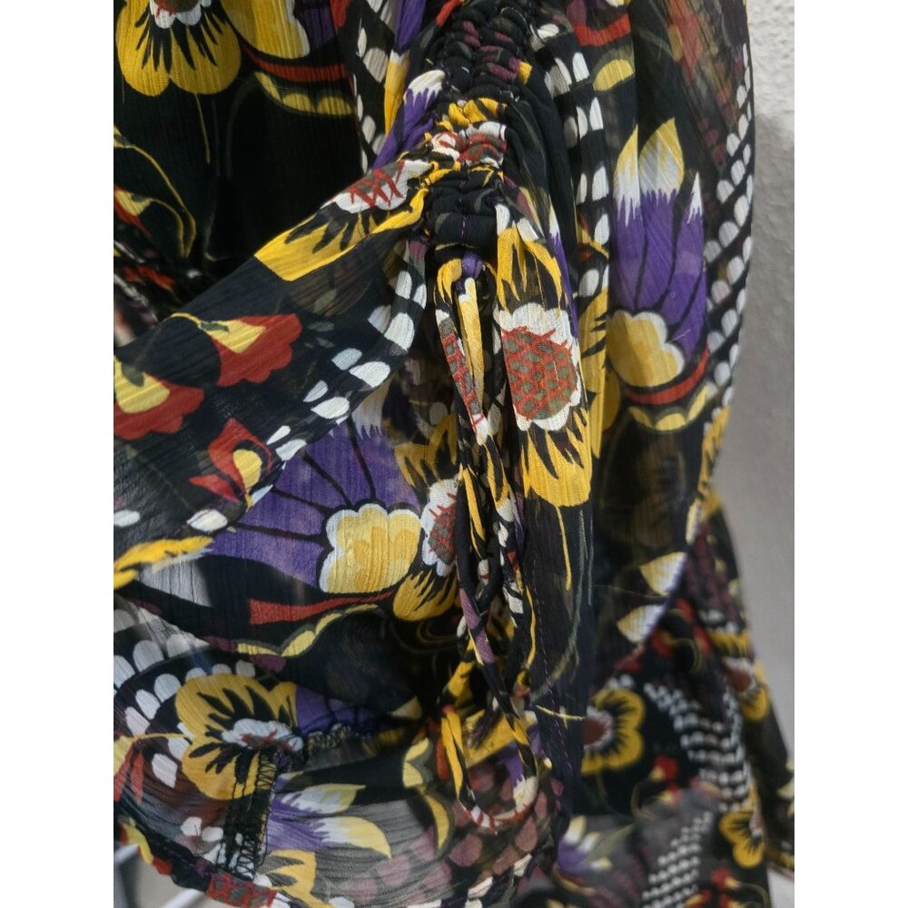 Floral Sheer V-Neck Tunic Dress With Elastic Waist & 3/4 Sleeves Size M - Picture 6 of 9